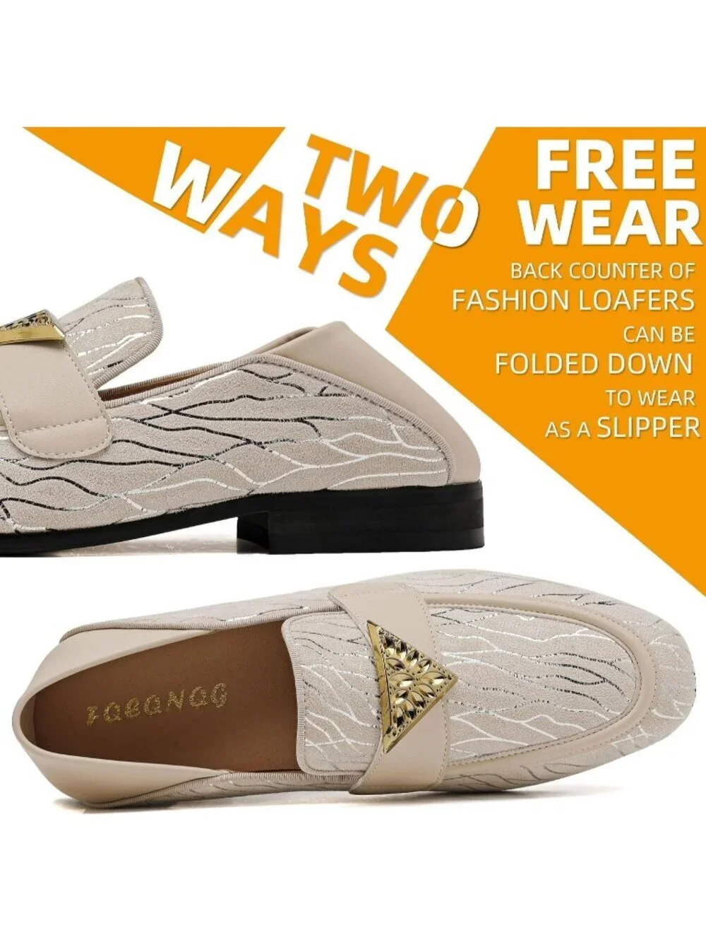 FQEQNQG Men's Beige Velvet Loafers Metal Buckle Shiny Slip On Classic Shoes